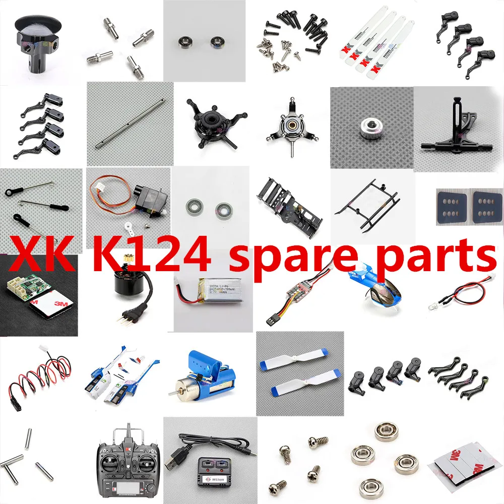 Wltoys XK K124 RC Helicopter spare parts motor servo propellers blades shell landing gear bearing receiver remote controller etc
Wltoys XK K124 RC Helicopter spare parts motor servo propellers blades shell landing gear bearing receiver remote controller etc