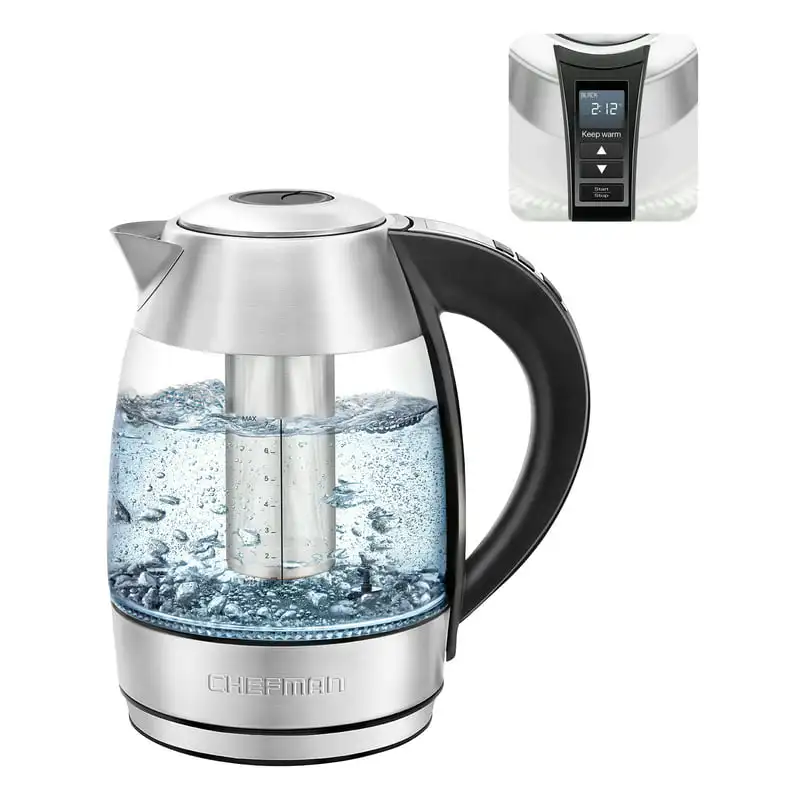 Digital Electric Glass Kettle, 1500W Rapid Boiling & 7 Presets, Stainless Steel, Silver
Digital Electric Glass Kettle, 1500W Rapid Boiling & 7 Presets, Stainless Steel, Silver