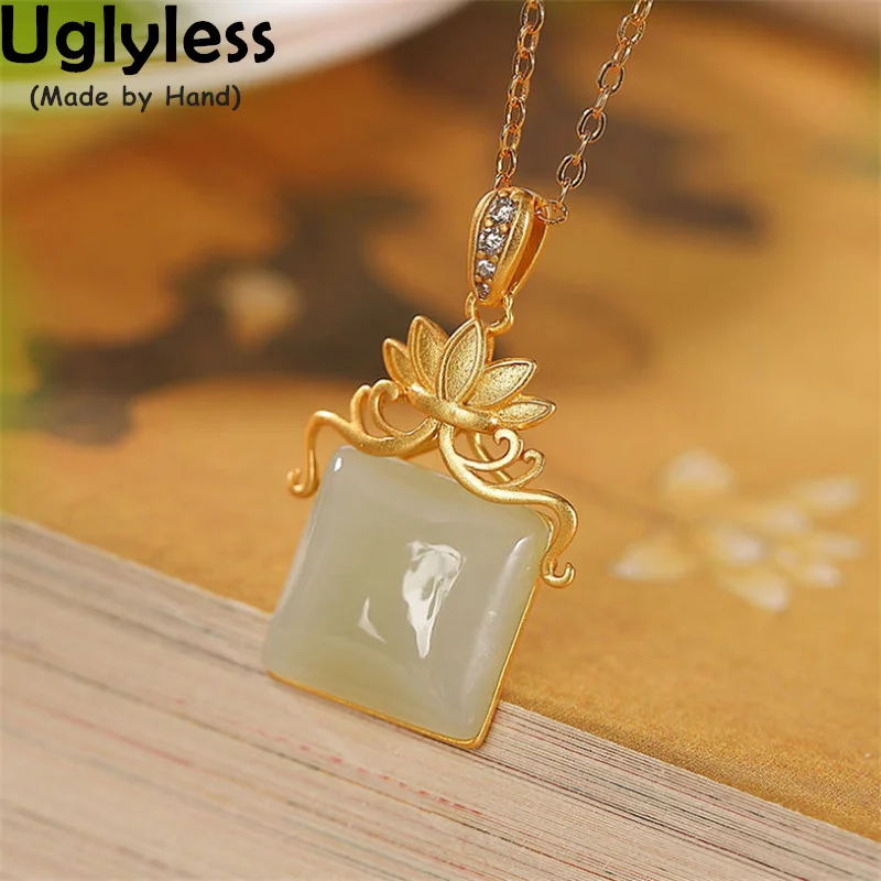 Uglyless Real 925 Silver Lotus Ethnic Necklaces for Women Square Jade Gemstones Pendants + Chain Vintage Crystals Gold Jewelry
Uglyless Real 925 Silver Lotus Ethnic Necklaces for Women Square Jade Gemstones Pendants + Chain Vintage Crystals Gold Jewelry