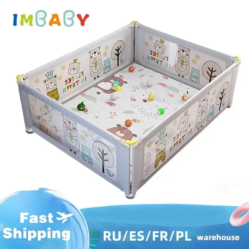 

IMBABY New Arrive Playpen for Children Liftable Baby Playpens Large Cartoon Baby Playground Park Anti-Collision Baby Fence