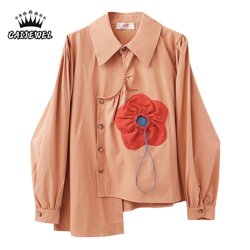 Women's Shirts Wrinkled Flowers Splicing Asymmetrical Design Puff Sleeves Casual Fashion Baggy Button Ladies Blouse Tops Spring
Women's Shirts Wrinkled Flowers Splicing Asymmetrical Design Puff Sleeves Casual Fashion Baggy Button Ladies Blouse Tops Spring