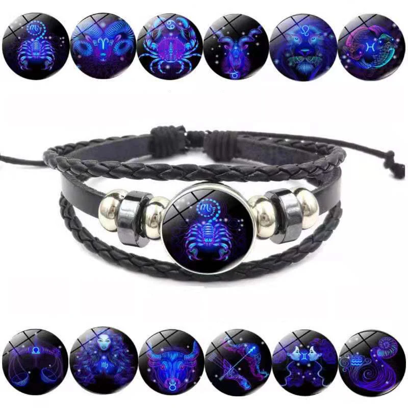 12 Constellation Luminous Bracelet for Woman Men Black Punk Leather Wrap Braided Bracelet Friendship Jewelry DropShipping
12 Constellation Luminous Bracelet for Woman Men Black Punk Leather Wrap Braided Bracelet Friendship Jewelry DropShipping