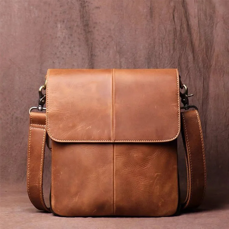 

Расширяемая мужская сумка через плечо из натуральной кожи, Повседневная Коричневая Сумочка для телефона в стиле ретро, Роскошный дизайнерский чемоданчик кросс-боди