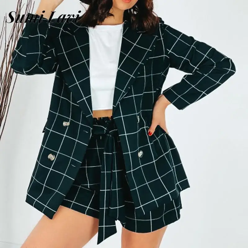 Женский офисный костюм из двух предметов, пикантный клетчатый Блейзер и шорты с принтом, модный свободный комплект из двух предметов с высо... 
Женский офисный костюм из двух предметов, пикантный клетчатый Блейзер и шорты с принтом, модный свободный комплект из двух предметов с высо...