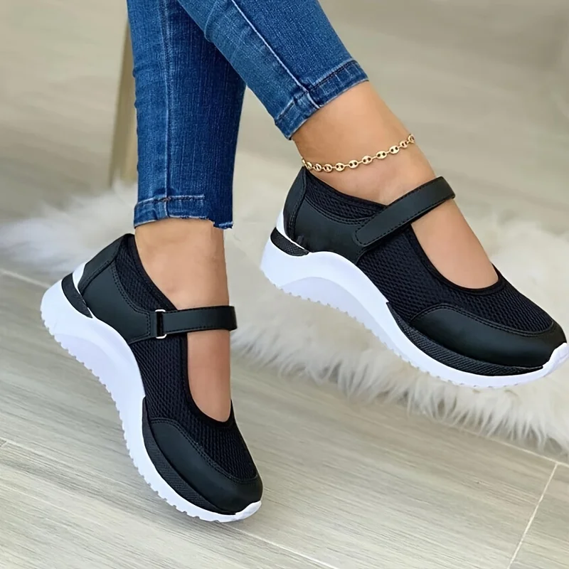 

Breathable Women's Mesh Wedge Casual Shoes with Hollow Out Design and Hook and Loop Closure