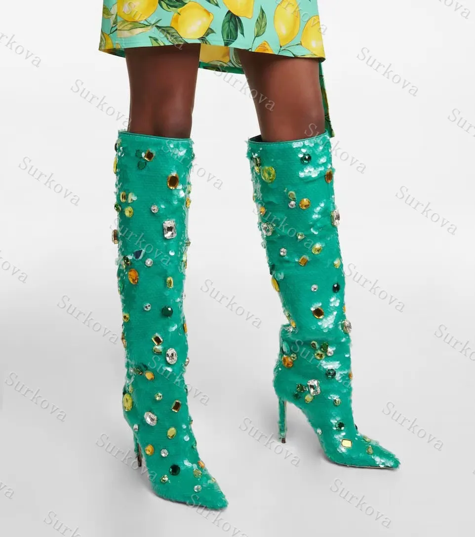 Women Bling Rhinestone Decor Long Boots Pointed Toe Thin Heels Fashion Knee-High High-Heeled Ladies Shoes Boots Large Size 43Cm
Women Bling Rhinestone Decor Long Boots Pointed Toe Thin Heels Fashion Knee-High High-Heeled Ladies Shoes Boots Large Size 43Cm