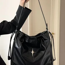 Y2K Korean Vintage Goth Black Hobo Tote Bag Aesthetic Star Girl Purse Handbag Shoulder Crossbody Messenger Cross Body Bags Women
