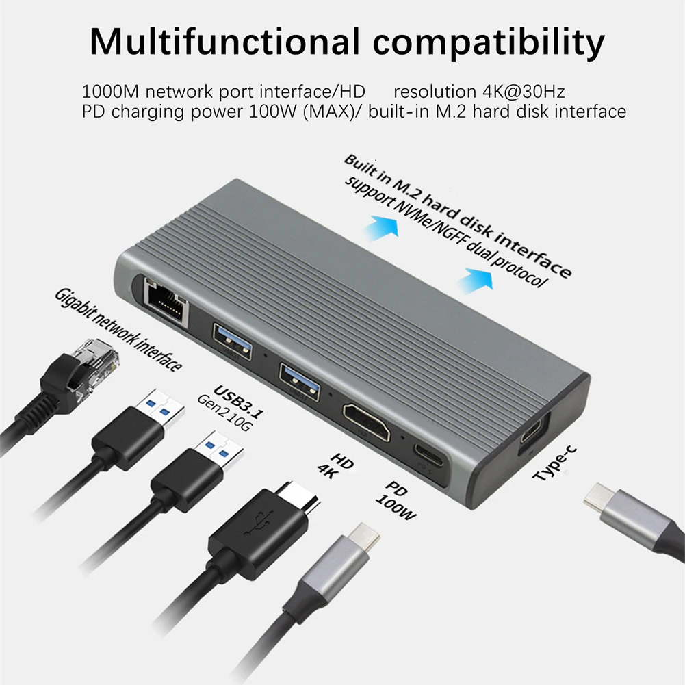 Hub SSD Enclosure USB C HUB Type C 3.1 to M.2 NVME NGFF HD 4K 30Hz 1000M LAN 10Gbps M.2 SSD Case Enclosure for Macbook Laptop
Hub SSD Enclosure USB C HUB Type C 3.1 to M.2 NVME NGFF HD 4K 30Hz 1000M LAN 10Gbps M.2 SSD Case Enclosure for Macbook Laptop