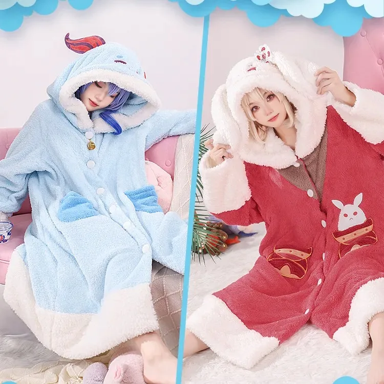 

Аниме Genshin Impact Klee Ganyu тартаглия косплей костюм Милая Пижама мультфильм фланелевая зимняя ночная рубашка женская нейтральная