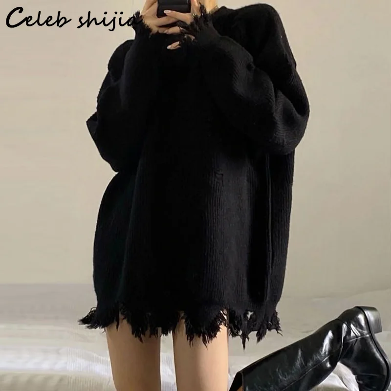 Oversized Black Tassel Sweaters Women Wool Jumper O Neck Long Sleeve Streetwear Vintage Y2k Knit Pullovers Women Knitwear Korean
Oversized Black Tassel Sweaters Women Wool Jumper O Neck Long Sleeve Streetwear Vintage Y2k Knit Pullovers Women Knitwear Korean