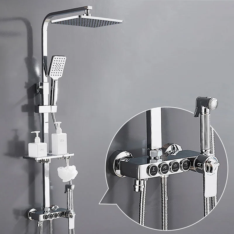 

Bathroom Systems Shower Set In Wall Rain Shower Faucet Thermostatic Digital Display Mixer Taps Copper Main Body Booster Nozzle