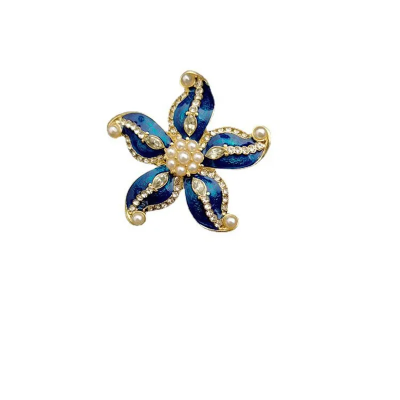 

European and American retro oil dripping starfish Brooch alloy diamond inlaid Pearl Brooch hand Enamel Pin