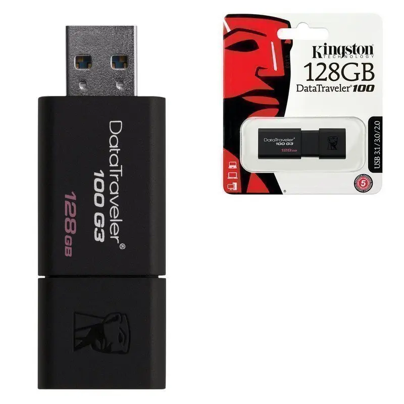 Флэш-диск 128 GB KINGSTON DataTraveler 100 G3 USB 3.0 черный DT100G3/128GB |
