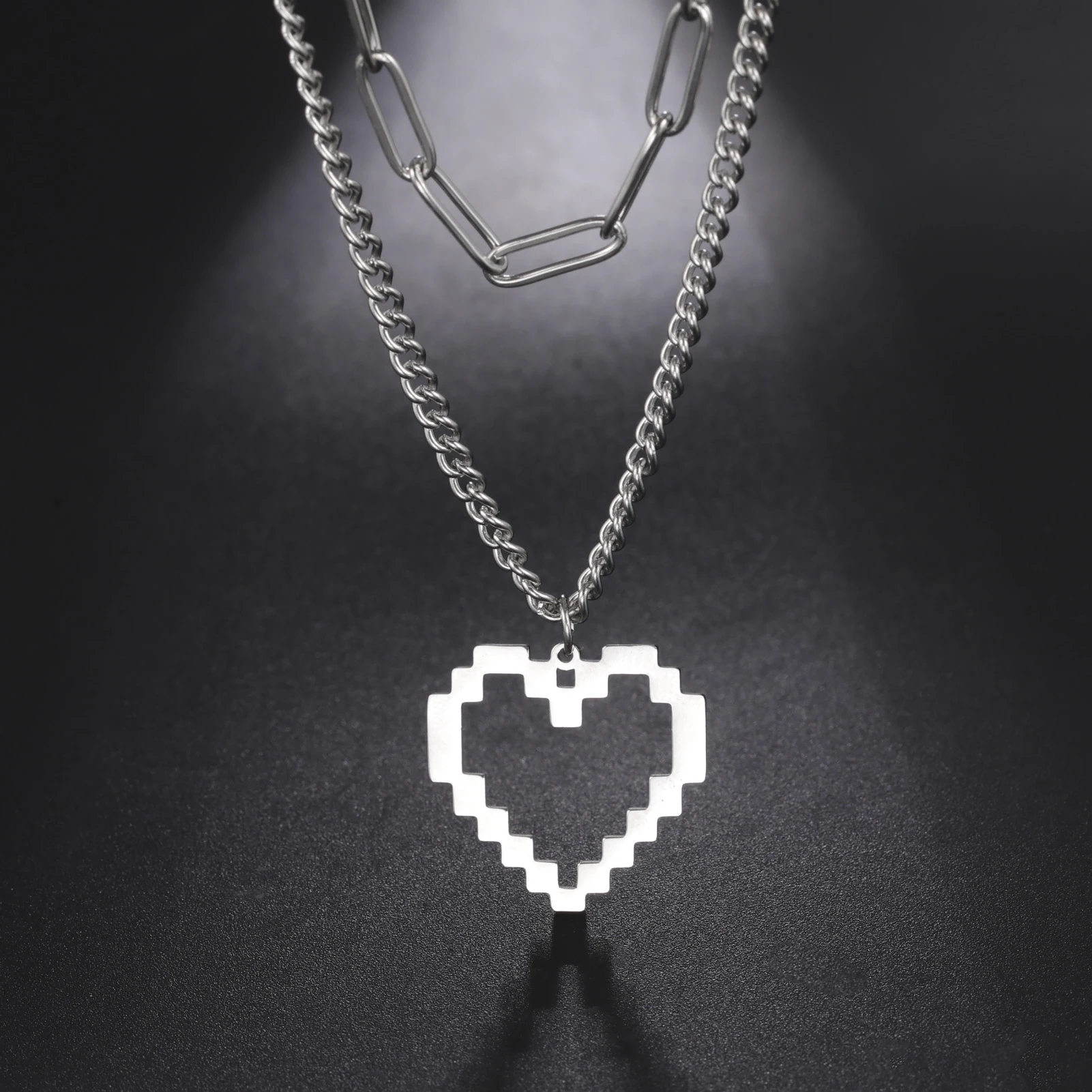 Hollow Mosaic Heart Pendant Necklace for Men Women Stainless Steel Double Layer Necklace Couple Jewelry Gift
Hollow Mosaic Heart Pendant Necklace for Men Women Stainless Steel Double Layer Necklace Couple Jewelry Gift