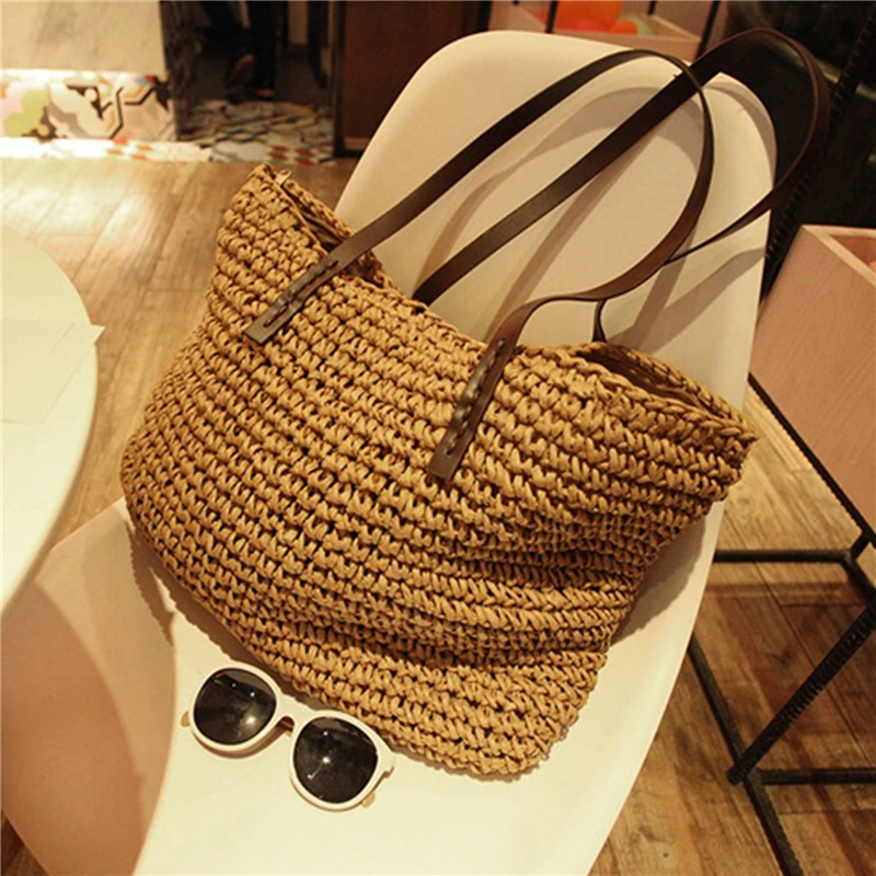 

Роскошные Дизайнерские плетеные сумки-тоуты из соломы, Летние повседневные вместительные сумки, новые модные пляжные женские Простые Стильные сумки для покупок