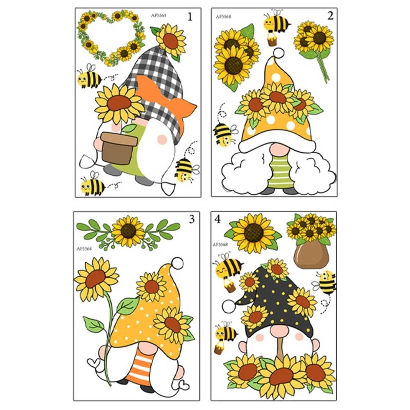 Sunflower Bee Gnome Stickers 4 Sheet Window Self Adhesive Decal Wallpaper for Spring Home Living Room Kids Room Nursery
Sunflower Bee Gnome Stickers 4 Sheet Window Self Adhesive Decal Wallpaper for Spring Home Living Room Kids Room Nursery
