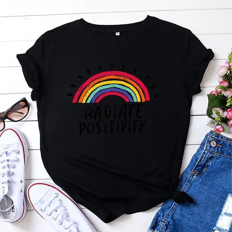 Summer Women T-shirt Short Sleeve Rainbow Letter Print Female Graphic Fashion T Shirt Ladies Regular Casual Loose O-Neck Tee Top
Summer Women T-shirt Short Sleeve Rainbow Letter Print Female Graphic Fashion T Shirt Ladies Regular Casual Loose O-Neck Tee Top