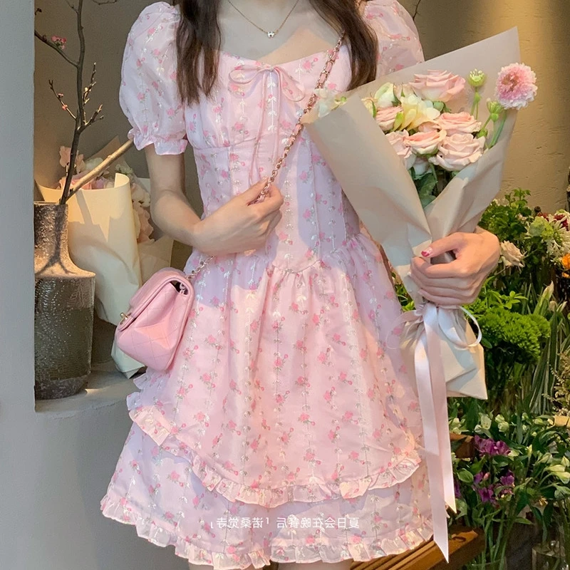 Французское милое мини-платье в стиле ретро, новое праздничное элегантное платье с цветочным принтом, корейское модное Повседневное платье... 
Французское милое мини-платье в стиле ретро, новое праздничное элегантное платье с цветочным принтом, корейское модное Повседневное платье...