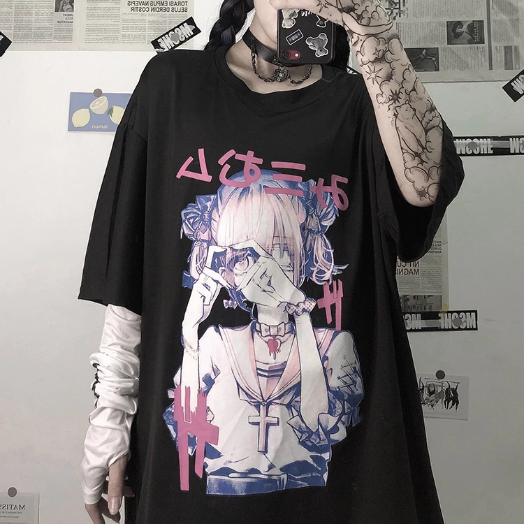 Summer clothing Sexy Female Oversized Loose Women T-shirt Punk tops Grunge Street wear Ladies Top Gothic Tshirts Clothes
Summer clothing Sexy Female Oversized Loose Women T-shirt Punk tops Grunge Street wear Ladies Top Gothic Tshirts Clothes