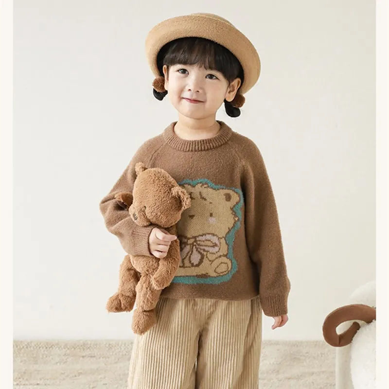 Boys' and girls' sweaters baby clothes Cute long sleeve pullover with cartoon bear pattern Warm knitting sweater
Boys' and girls' sweaters baby clothes Cute long sleeve pullover with cartoon bear pattern Warm knitting sweater