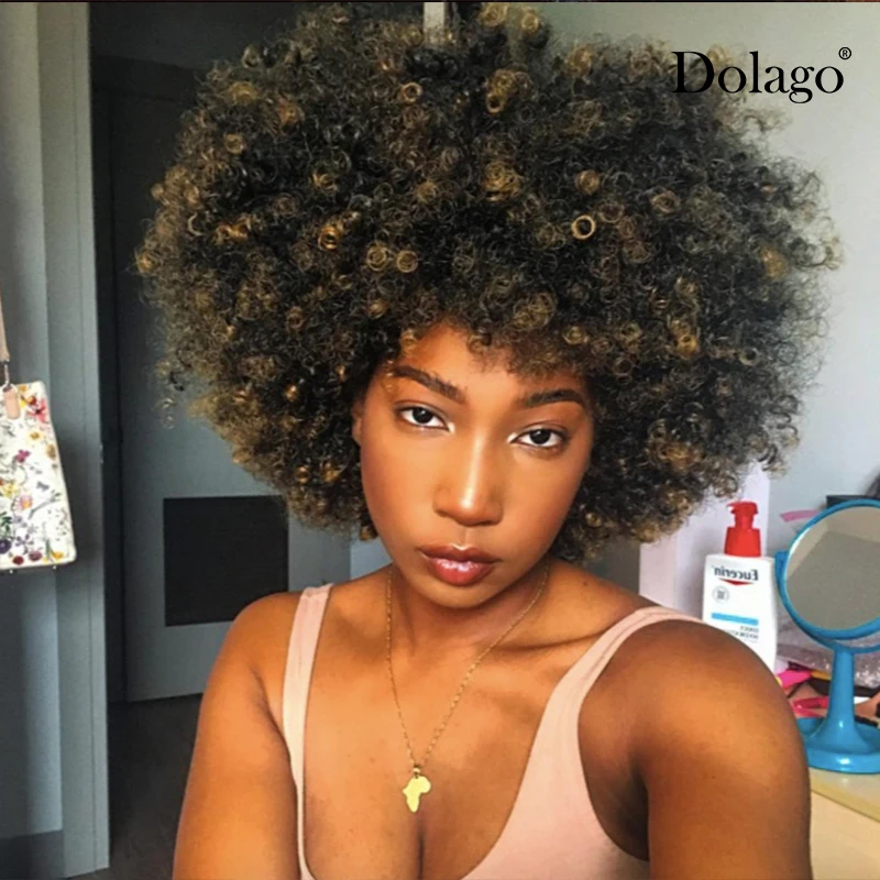 

Afro Kinky Curly Coily Pixie Cut Human Hair Wigs 4/47 Natural Black Short Bob Wigs For Women Brazilian Virgin Hair Ombre Dolago