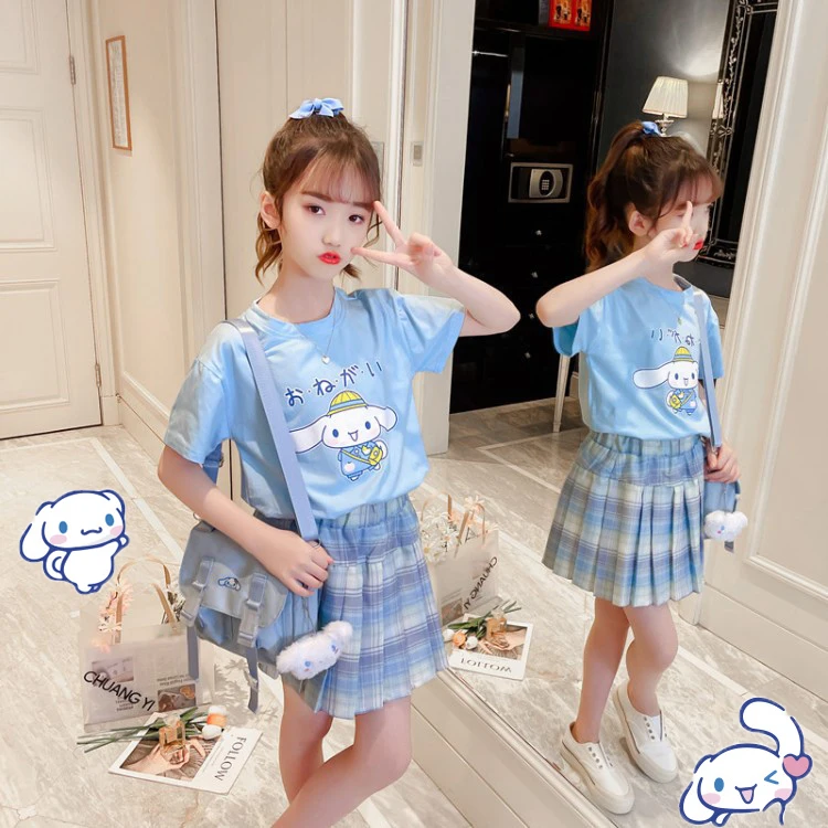 Sanrios Cinnamoroll Mymelody kawaii Cartoon 4-12 Years Girls Clothing Sets Tshirt + Plaid Skirt Anime JK Lolita Two piece suit
Sanrios Cinnamoroll Mymelody kawaii Cartoon 4-12 Years Girls Clothing Sets Tshirt + Plaid Skirt Anime JK Lolita Two piece suit