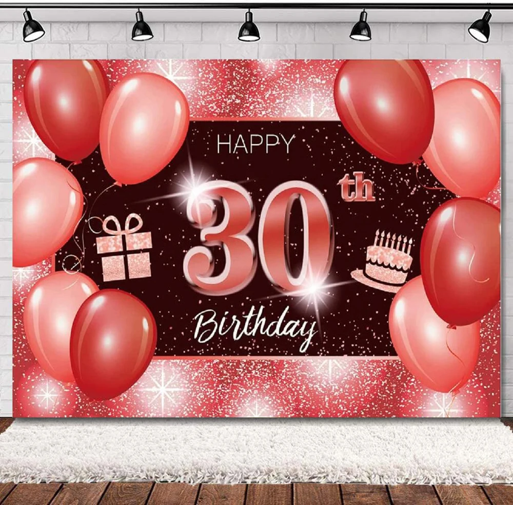 

Фон для фотосъемки баннер красные блестящие воздушные шары с днем 30 лет тематический Декор для празднования дня рождения плакат для женщин