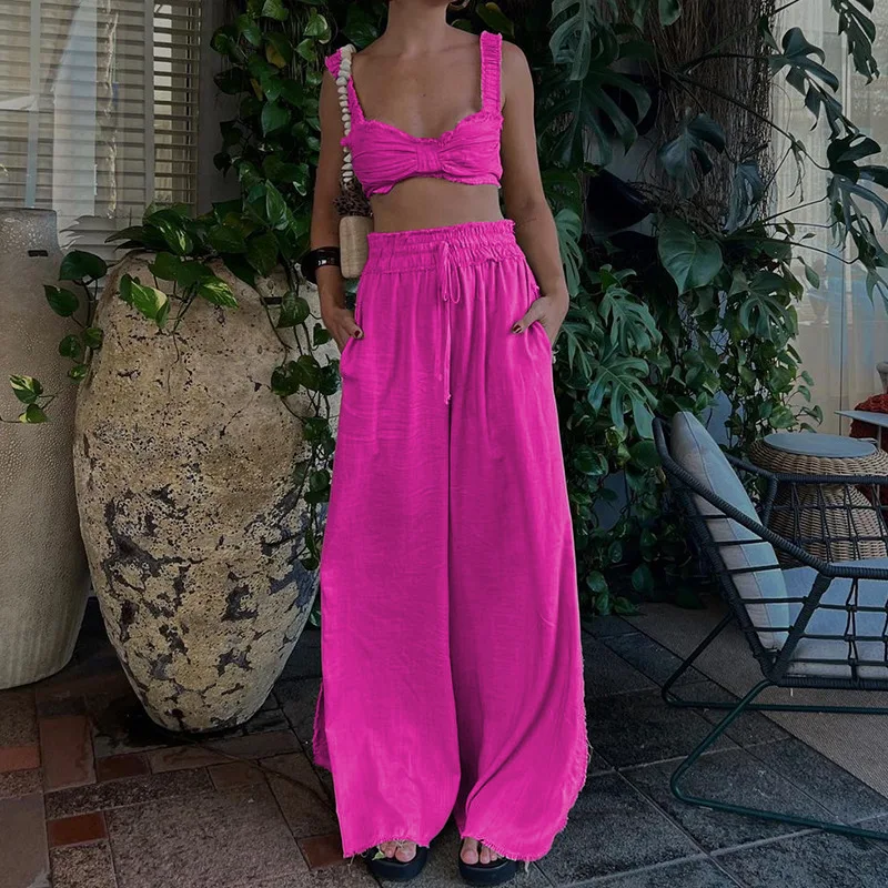 Spring Summer Linen Pants Two Piece Set Vacation Outfits Tracksuit for Women Y2K INS Strap Crop Top Wide Leg Pants Clothes Suit
Spring Summer Linen Pants Two Piece Set Vacation Outfits Tracksuit for Women Y2K INS Strap Crop Top Wide Leg Pants Clothes Suit