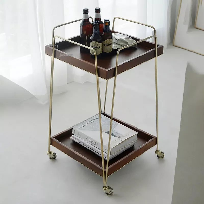 

Скандинавская кованая железная кухонная мебель на колесиках, двухслойная тележка для столовой, гостиной, дивана, гостиницы, боковой столик