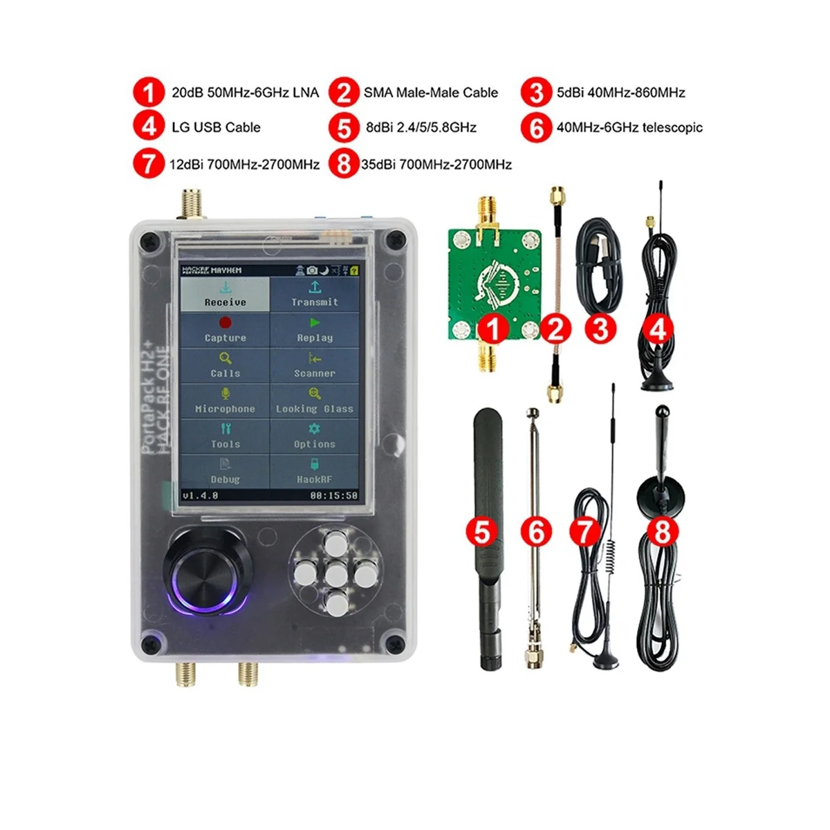 1 МГц-6 ГГц SDR радиоприемник для HackRF One + Portapack H2 с 3,5-дюймовым TFT-экраном антенной 
1 МГц-6 ГГц SDR радиоприемник для HackRF One + Portapack H2 с 3,5-дюймовым TFT-экраном антенной