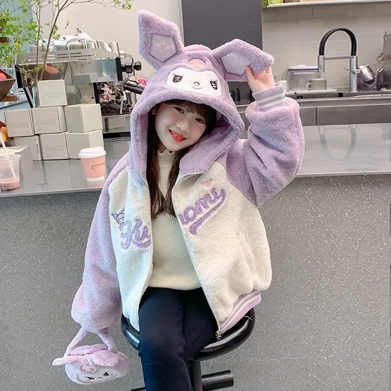 Sanrio Kawaii Kuromi зимняя повседневная модная милая универсальная свободная утолщенная