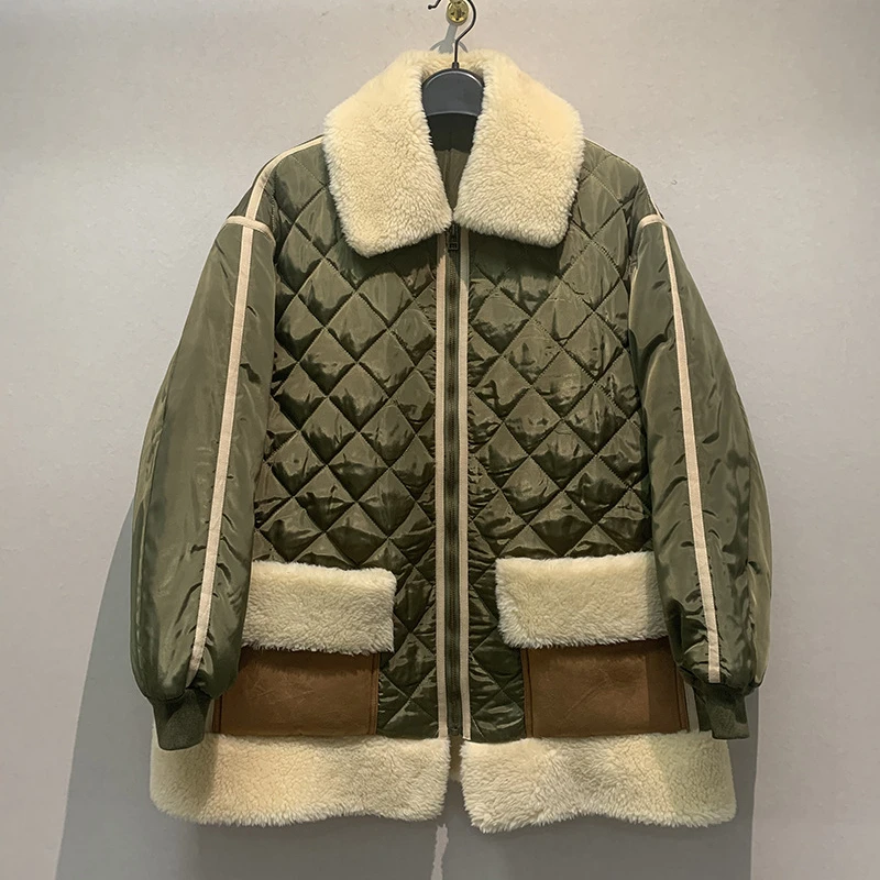 Faux Lamb Wool Patchwork Cotton Padded Jacket Winter Bread ClothesWarm Outerwear Female Loose Oversized Plush Coat Women Tops
Faux Lamb Wool Patchwork Cotton Padded Jacket Winter Bread ClothesWarm Outerwear Female Loose Oversized Plush Coat Women Tops