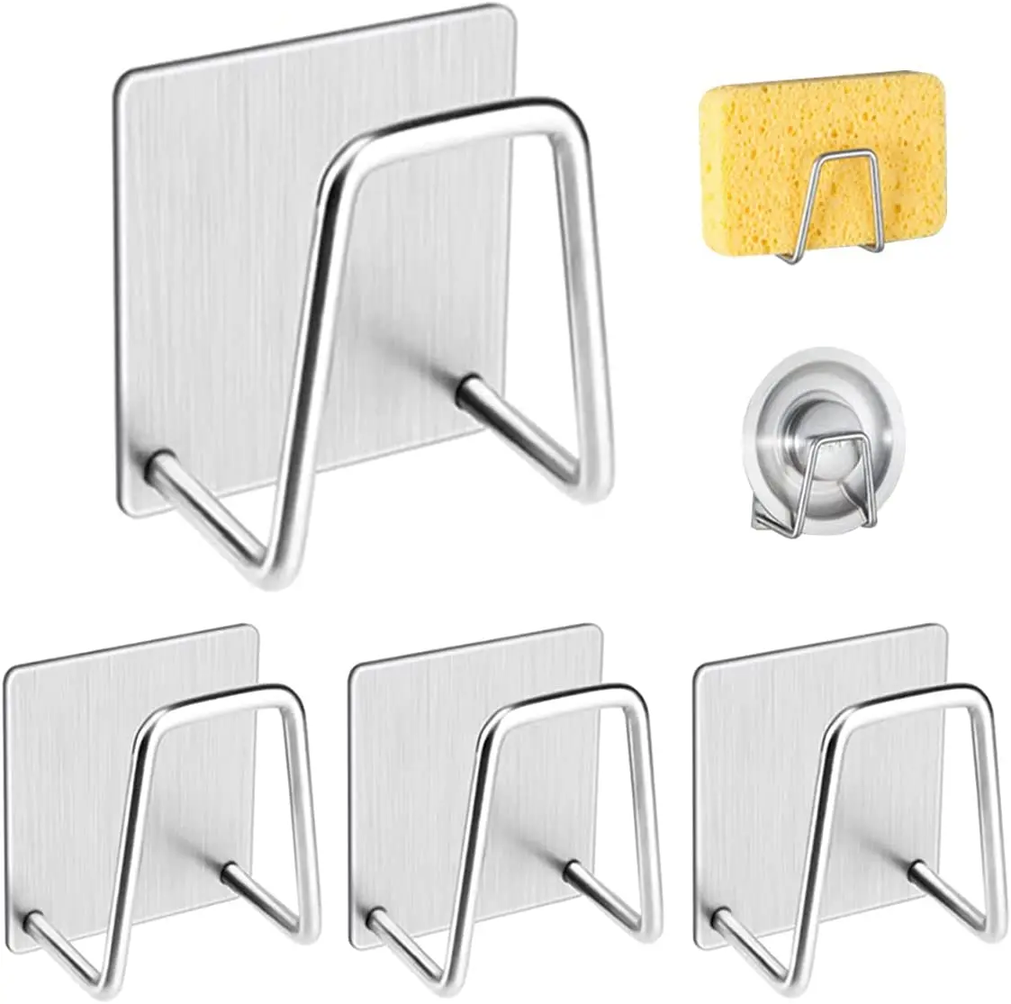 Silver Household stainless steel sponge rack self-adhesive drainage drying rack kitchen wall hanging hook storage rack 8PC
Silver Household stainless steel sponge rack self-adhesive drainage drying rack kitchen wall hanging hook storage rack 8PC