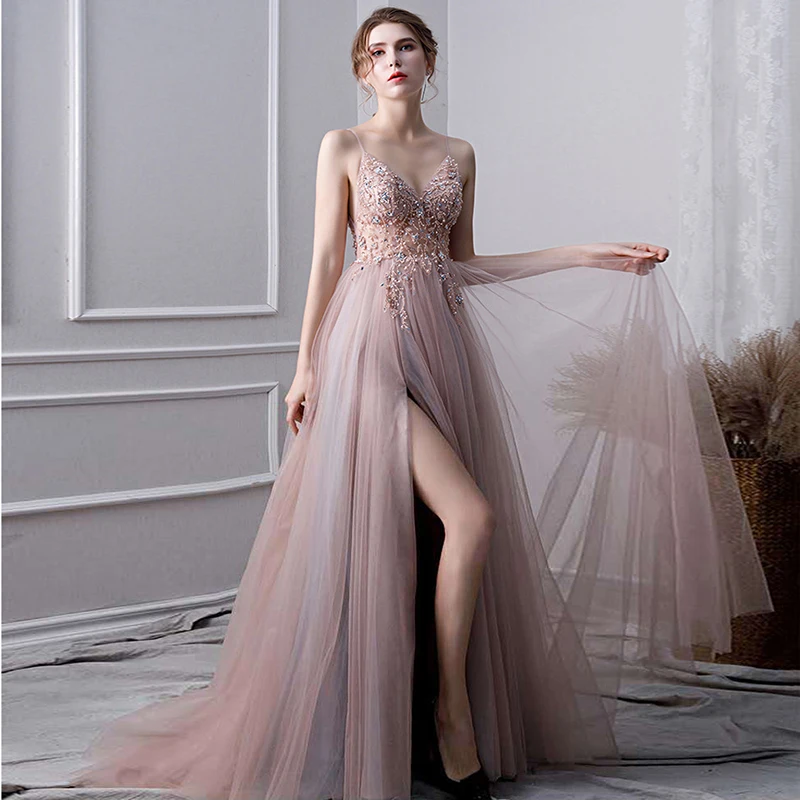 Fashion Evening Dresses V neck Beads Backless Split Long A line Sexy Women Dress Famous Designer Party Formal Dress
Fashion Evening Dresses V neck Beads Backless Split Long A line Sexy Women Dress Famous Designer Party Formal Dress