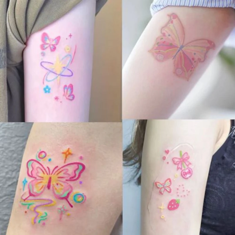

Тату-наклейки с мультяшными бабочками для женщин и мужчин, искусство на руку, Временные татуировки, водостойкие Временные татуировки со звездами, временная тату-наклейка