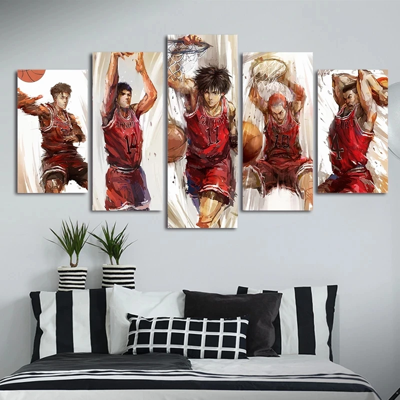 

5 Pieces Slam Dunk Japan Anime Cuadros HD Print Wall Art Canvas Posters Modular Pictures Home Decor Paintings Living Room Frame