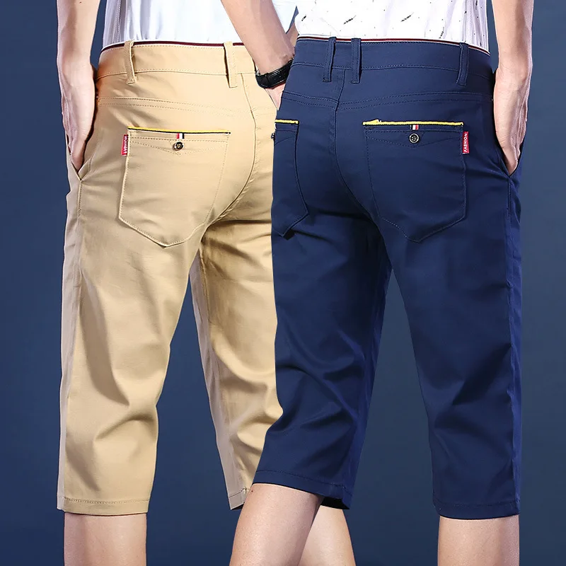 

Men's Summer Thin Solid Color Cropped Breeches Business Slim Fitting Straight Tube Shorts Male Fashion Casual 7-point Pants