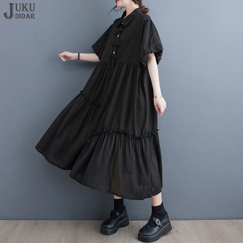 Solid Black Bows Decorated New Summer Woman Short-Sleeve Casual Shirt Dress Loose Fit Tide Big Size Holiday Large Robe JJXD450
Solid Black Bows Decorated New Summer Woman Short-Sleeve Casual Shirt Dress Loose Fit Tide Big Size Holiday Large Robe JJXD450