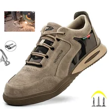 New 2023 Pigskin Suede Electric Welding Safety Shoes For Men Steel Toe Work Footwear Labor Shoes Impact Resistance Male Boots