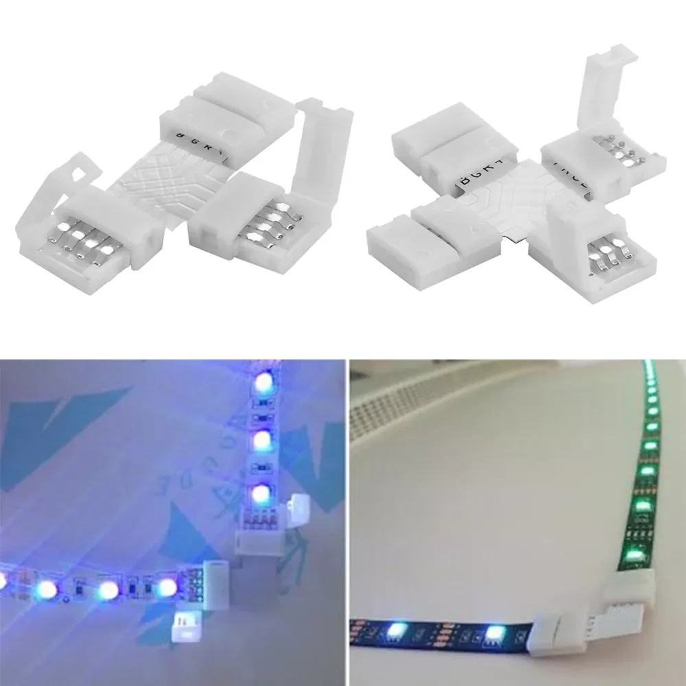 10mm Connector 4 Pin L T Cross Shape PCB Solderless Corner Connector Strip Connector For RGB 3528 5050 Led Strip Clip-on Coupler
10mm Connector 4 Pin L T Cross Shape PCB Solderless Corner Connector Strip Connector For RGB 3528 5050 Led Strip Clip-on Coupler