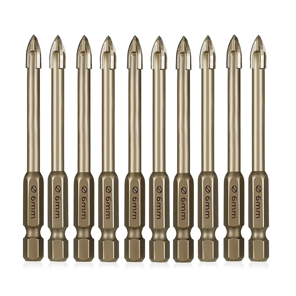 10pcs 6mm Glass Concrete Drill Bit Set Marble Ceramic Glass Brick Hex Shank Spear Head Hole Opener Alloy Triangle Drill Bit
10pcs 6mm Glass Concrete Drill Bit Set Marble Ceramic Glass Brick Hex Shank Spear Head Hole Opener Alloy Triangle Drill Bit