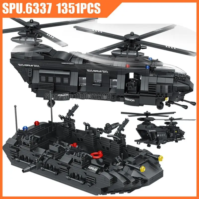 Ql0108 1351pcs Military Swat Police Special Force Transport Helicopter 10 Dolls Weapon Boy Army Building Block Toy Children
Ql0108 1351pcs Military Swat Police Special Force Transport Helicopter 10 Dolls Weapon Boy Army Building Block Toy Children