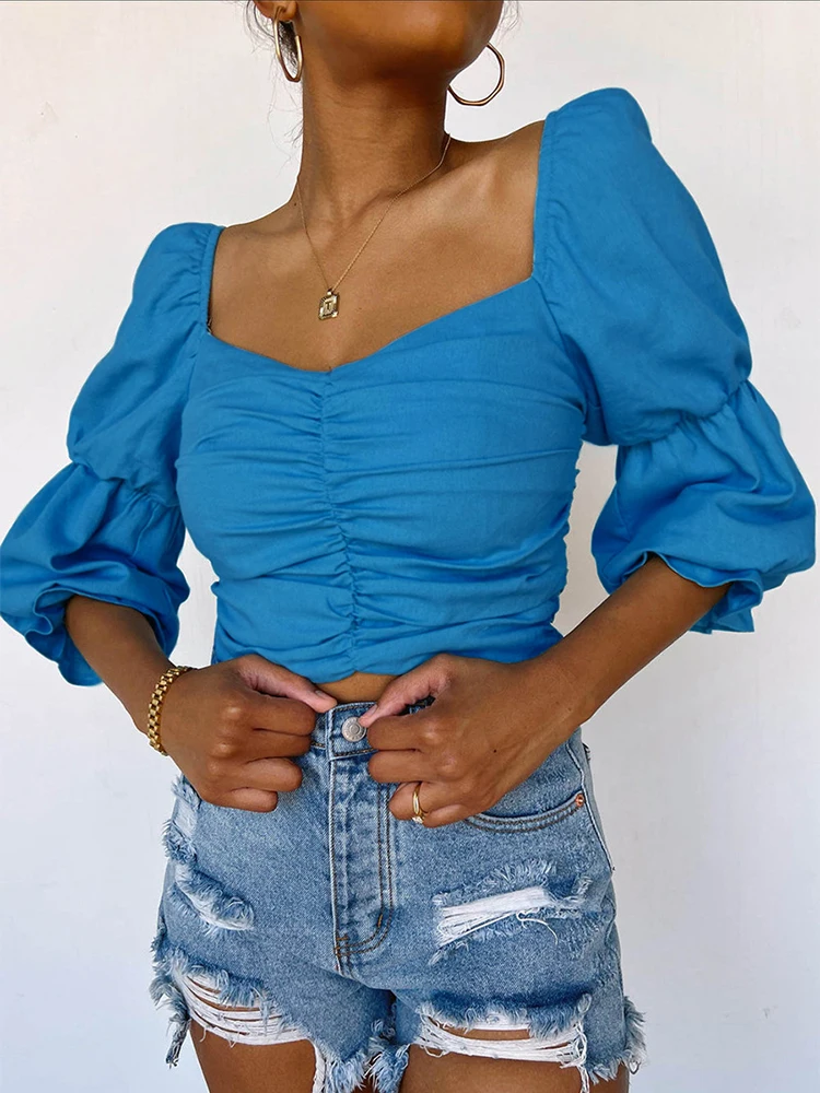KBAT Casual Blue Linen Shirt Women V-Neck Lantern Sleeve Ruched Crop Tops Summer Fashion Slim Backless Blouses Female Vacation
KBAT Casual Blue Linen Shirt Women V-Neck Lantern Sleeve Ruched Crop Tops Summer Fashion Slim Backless Blouses Female Vacation