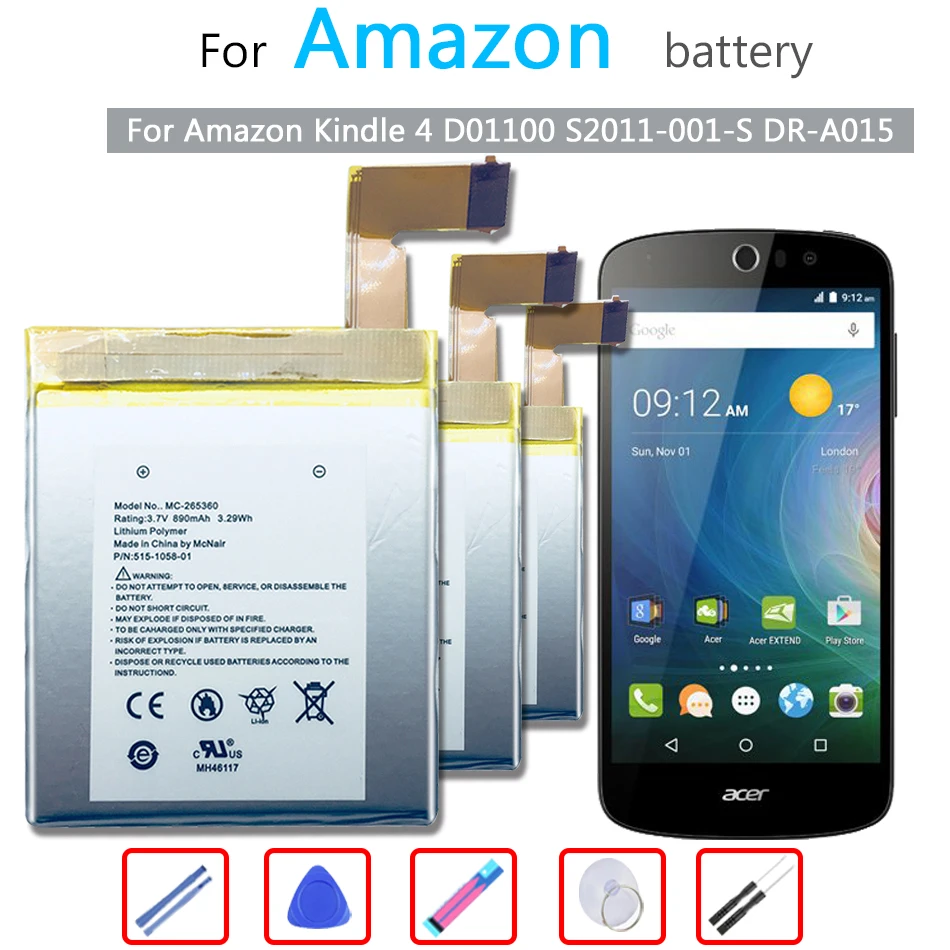 MC-265360 MC265360 Battery For Amazon Kindle 4 Kindle4 D01100 S2011-001-S DR-A015 Built-in Battery Batteria + free tools
MC-265360 MC265360 Battery For Amazon Kindle 4 Kindle4 D01100 S2011-001-S DR-A015 Built-in Battery Batteria + free tools