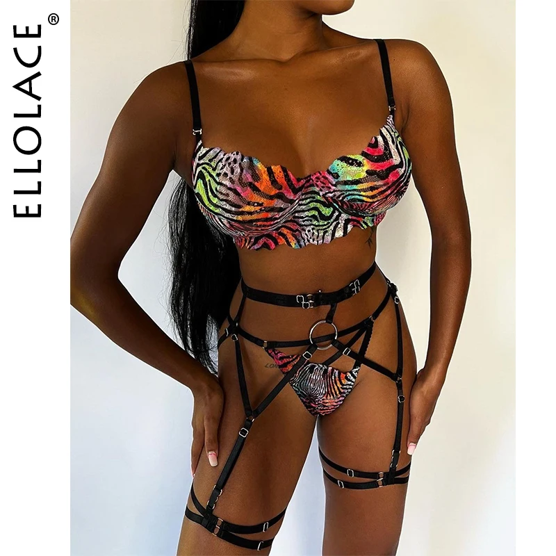 

Ellolace Color Zebra Lingeries For Woman Erotic Lace Matching Sets Push Up Bra Intimate Fancy Outfit Fancy Bilizna Set
