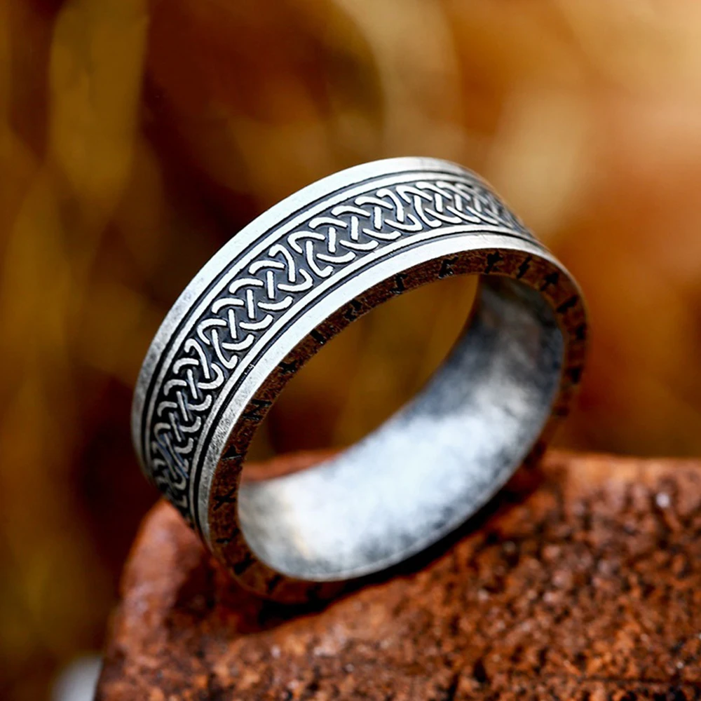 

Nordic Retro Viking Rune Ring Stainless Steel Vintage Fashion Celtic Knot Ring Men Biker Amulet Jewelry Gifts Dropshipping