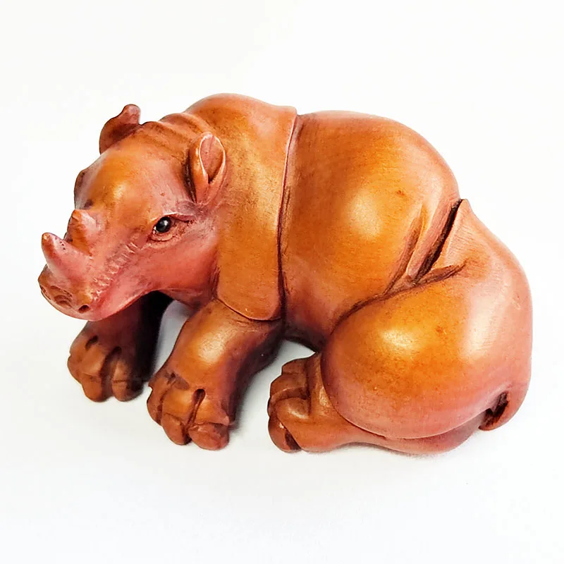 GX99-коллекционный старый 2-дюймовый резанный вручную ящик Netsuke : Rest Rhino