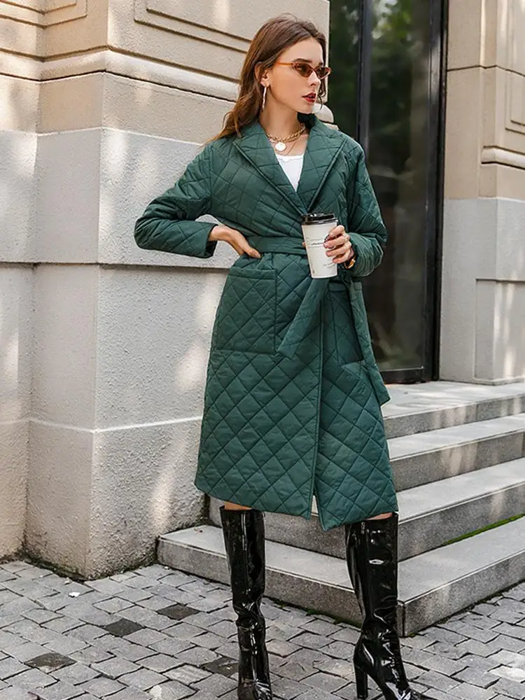 Autumn/winter Long Straight Jackets And Coats Rhombic Casual Sashes Women Parkas Deep Pockets Tailored Collar Stylish Outerwear
Autumn/winter Long Straight Jackets And Coats Rhombic Casual Sashes Women Parkas Deep Pockets Tailored Collar Stylish Outerwear