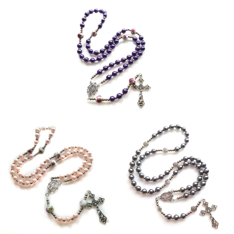 Vintage Cross Rosary Necklace Round Glass Beads Mary Jesus Pendant Necklaces Women Catholic Religious Jewelry Gift
Vintage Cross Rosary Necklace Round Glass Beads Mary Jesus Pendant Necklaces Women Catholic Religious Jewelry Gift