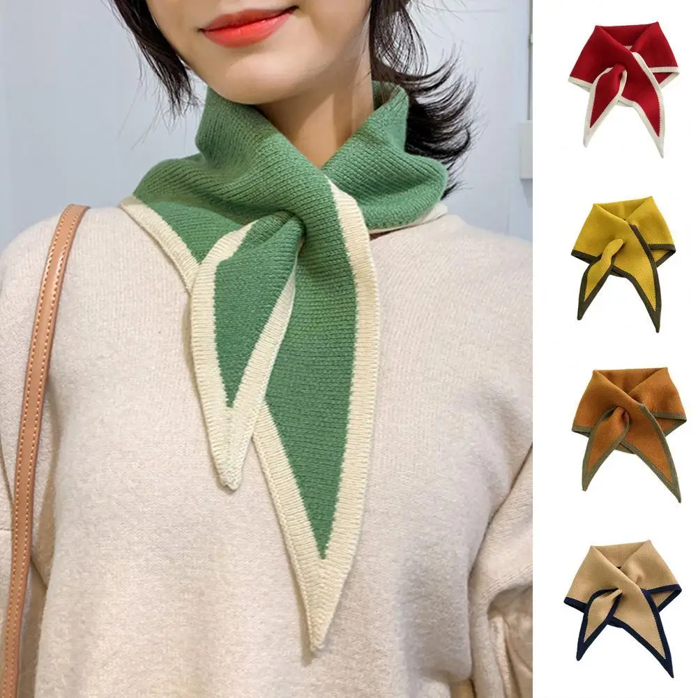 Women Scarf Triangle Contrast Color Autumn Winter Simple Knitting Collar Scarf for Outdoor 
Women Scarf Triangle Contrast Color Autumn Winter Simple Knitting Collar Scarf for Outdoor